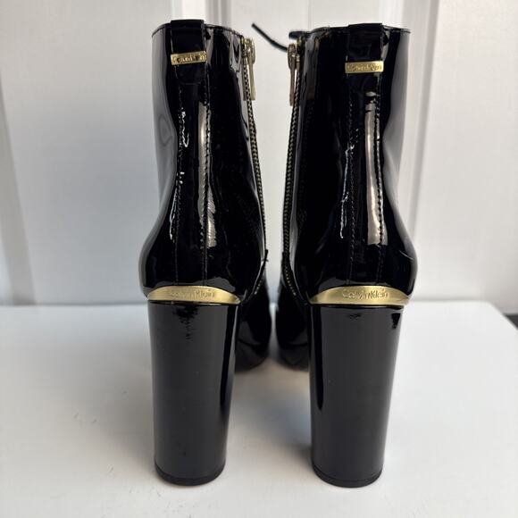 Calvin Klein Melinda Patent Leather Ankle Lace Up Boots US 7 M Black NWB - Picture 2 of 12